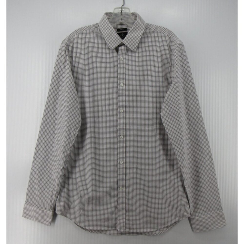 Bluffworks Shirt Medium Tall White Zenith Button Up Check Slim Fit